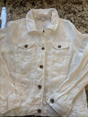 Coldwater Creek White Linen-Blend Button Jacket